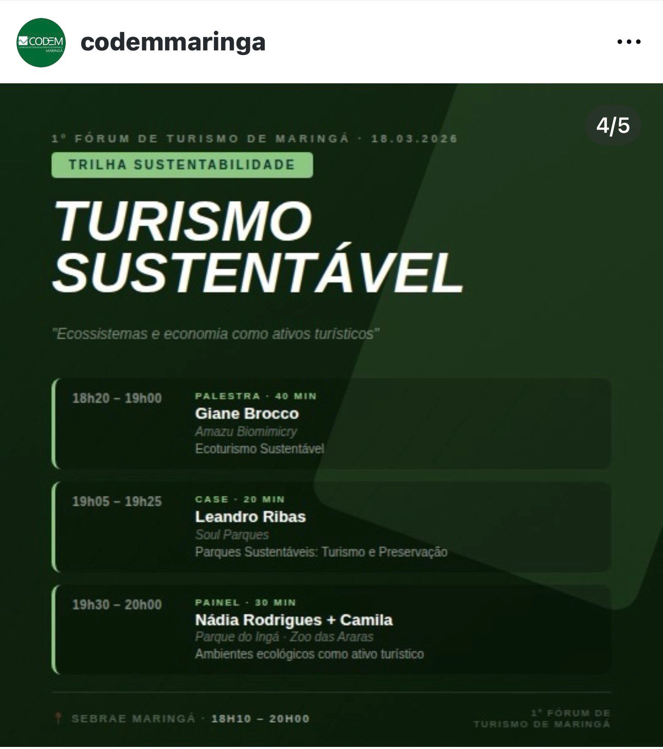 Turismo de Sustentabilidade será um dos assuntos debatidos no Fórum de Turismo que o Codem de Maringá realiza nesta quarta-feira