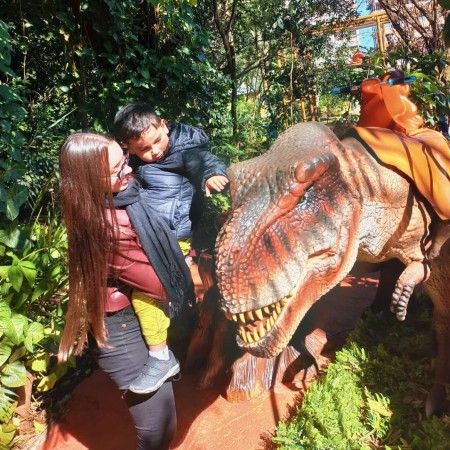 Escultor Jonas Correa, criador de dinossauros, diz que criança tem olho na mão